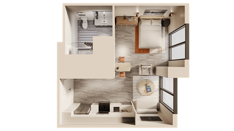 Floor plan for studio, 1 bath, 511 sqft